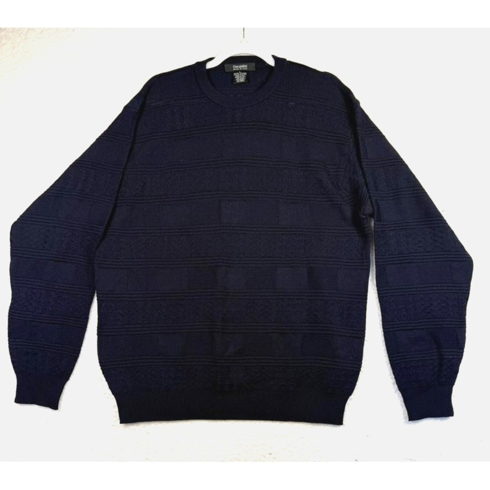 Giorgiolini Sweater Mens Large Navy Blue Made in Italy Wool‎ Blend Crewneck